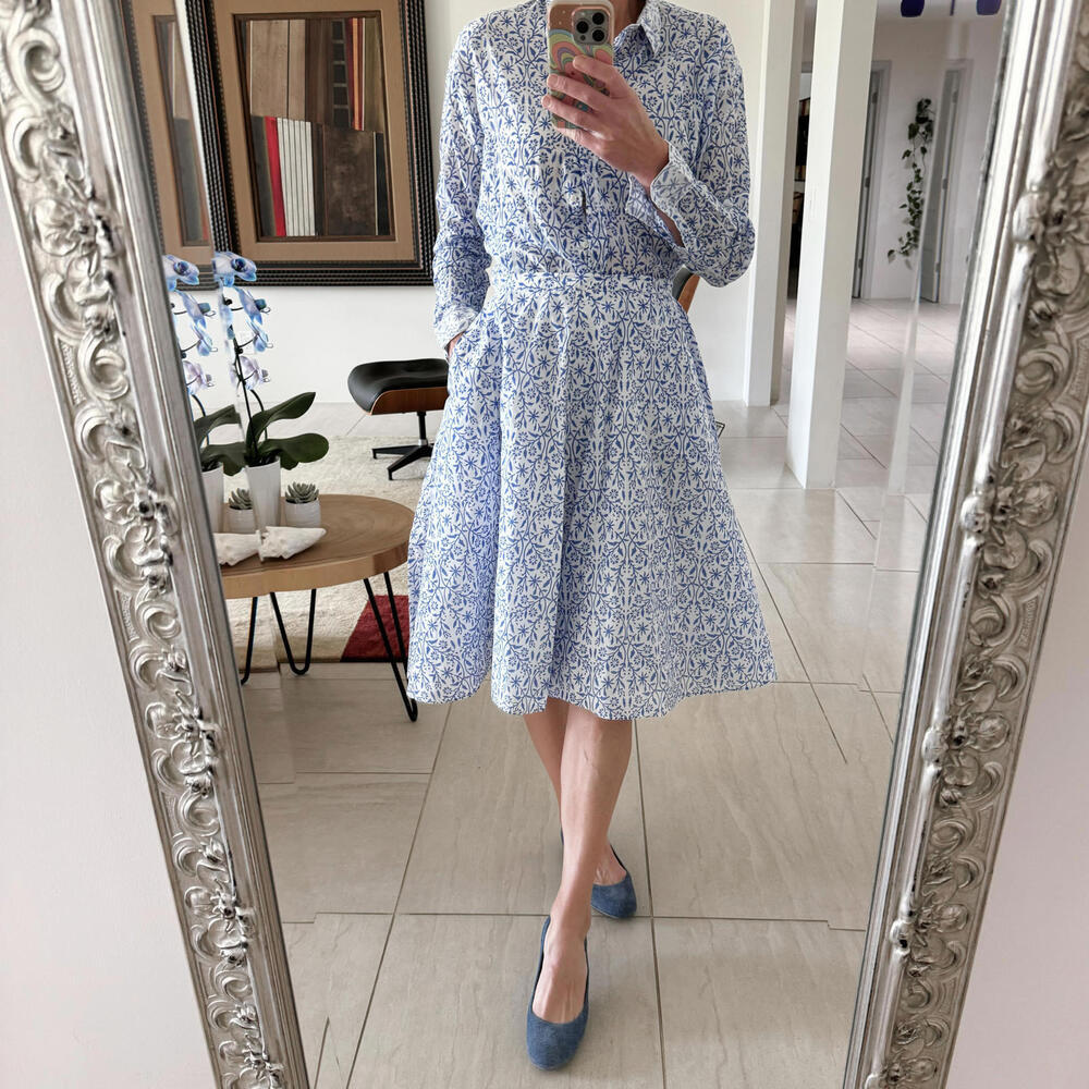 Thierry Colson Women's Blue Floral Midi Skirt | Blouse Set Bundle
